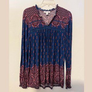 Vintage America Boho Peasant Blouse, Sz L